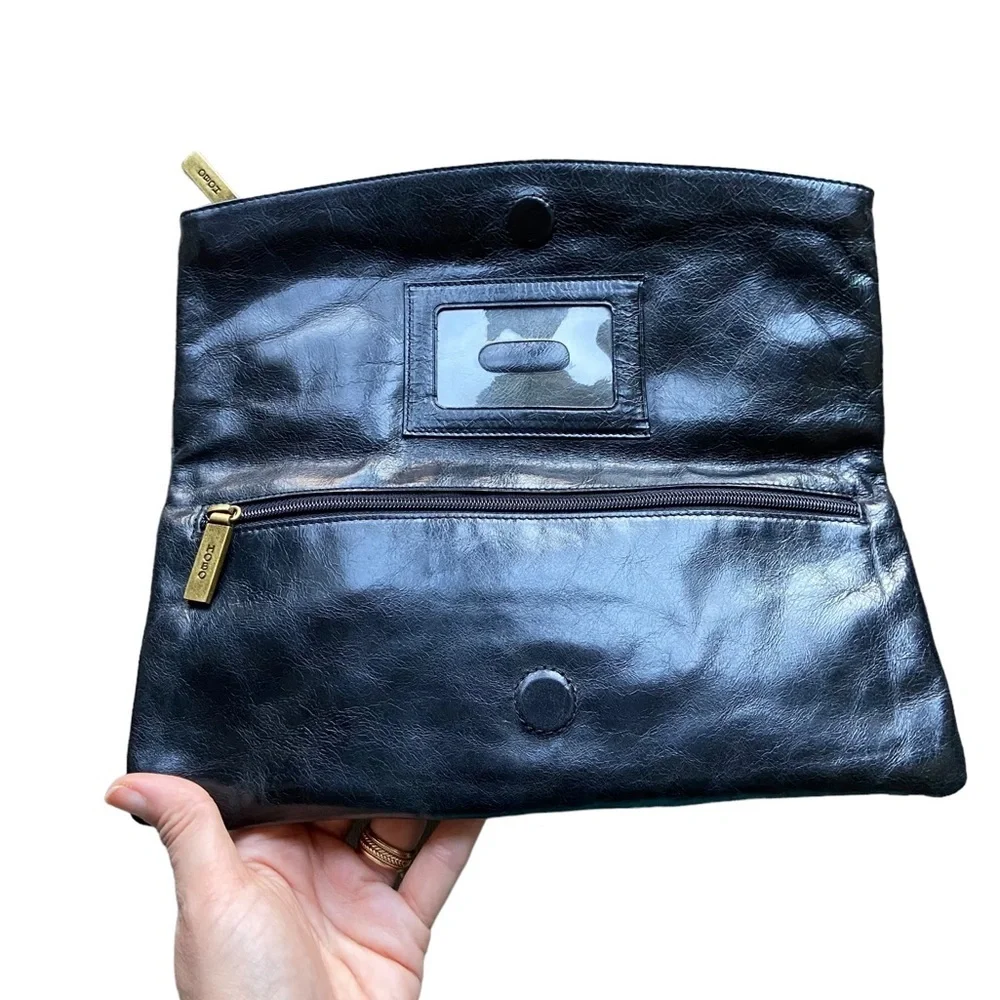 HOBO International Foldover Bow Black Leather Clutch